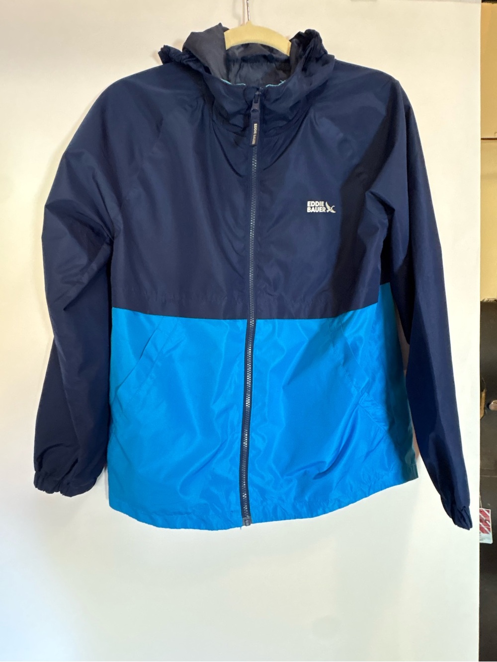 Eddie Bauer Navy and Bright Blue Kids' Hooded Rain Jacket
